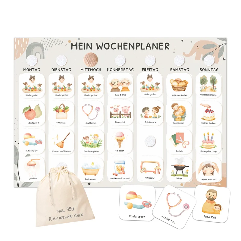 Wochenplaner Kinder inkl. 350 Routinekärtchen - Elephant