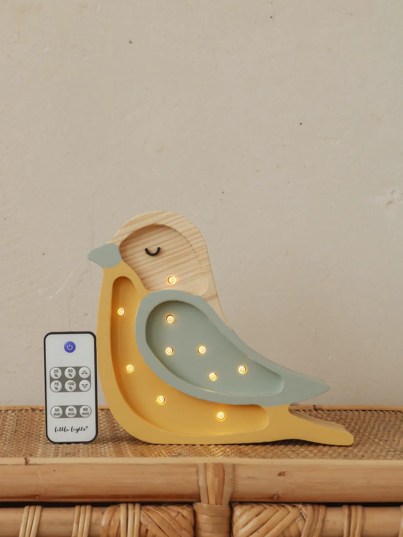 Little Lights LL054-398 Mini Vogel Lampe in Khaki und Senfgelb