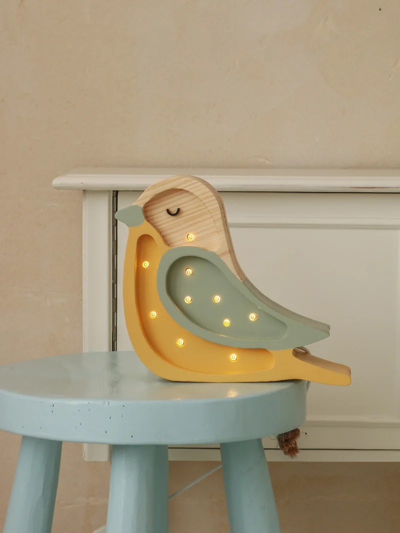 Little Lights LL054-398 Mini Vogel Lampe in Khaki und Senfgelb