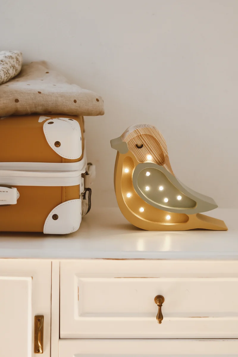 Little Lights LL054-398 Mini Vogel Lampe in Khaki und Senfgelb