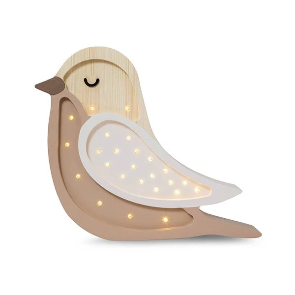 Little Lights LL007-475 Vogel Lampe in Kaffeebraun und Holz