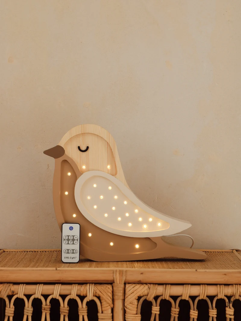 Little Lights LL007-475 Vogel Lampe in Kaffeebraun und Holz