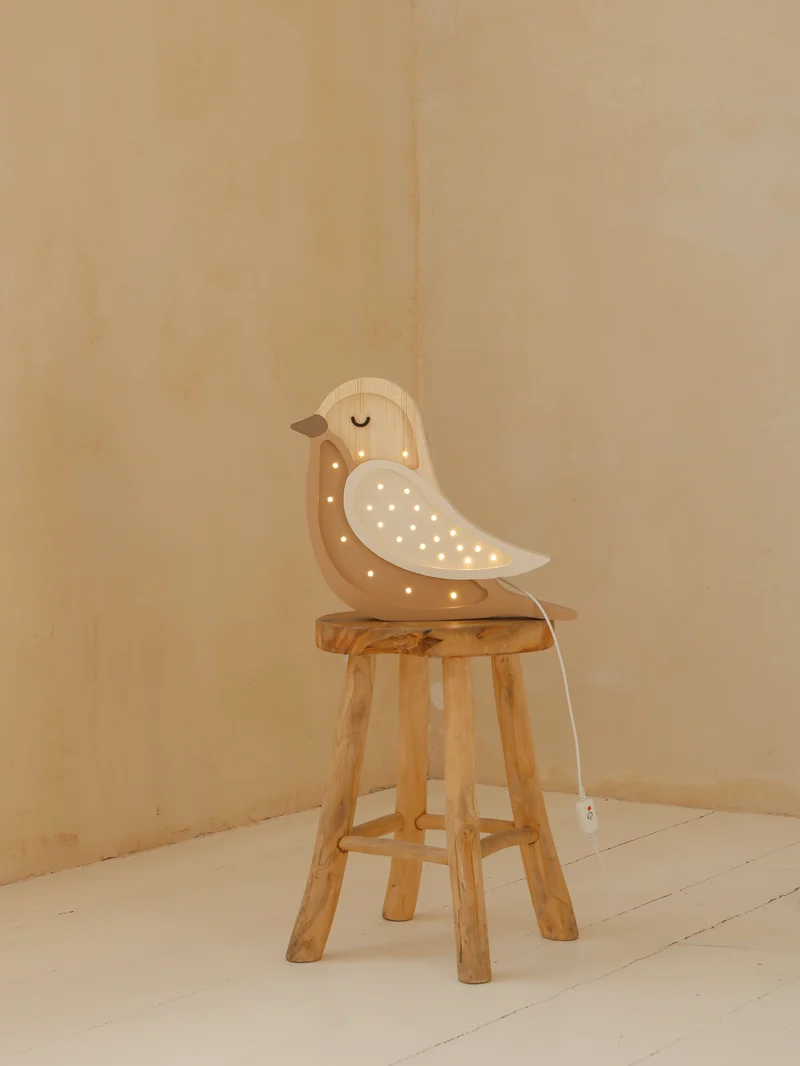 Little Lights LL007-475 Vogel Lampe in Kaffeebraun und Holz