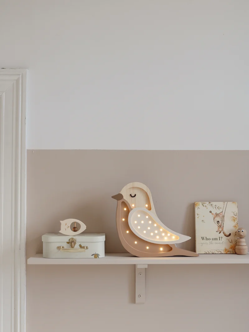 Little Lights LL007-475 Vogel Lampe in Kaffeebraun und Holz