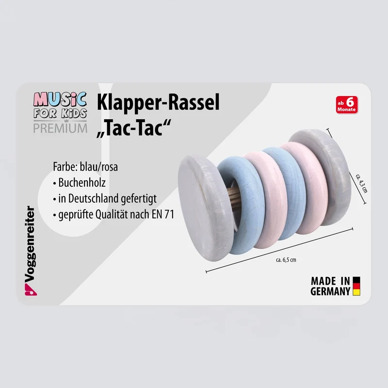 Klapper-Rassel "Tac-Tac" (blau/rosa)
