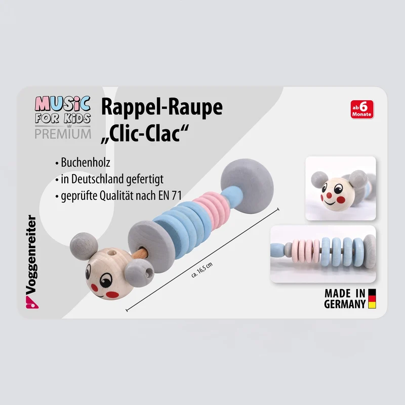 Rappel-Raupe "Clic-Clac" (blau/rosa)