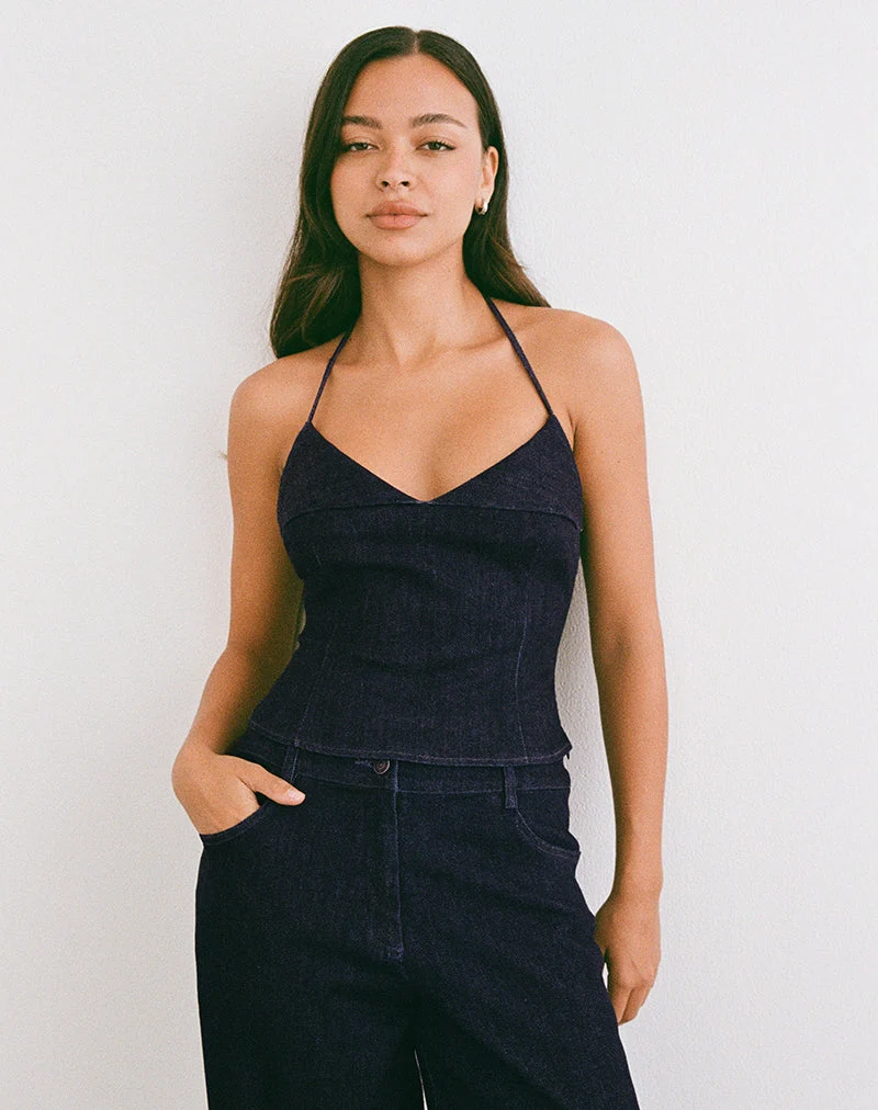 Caira Chambray-Träger-Oberteil in Indigo