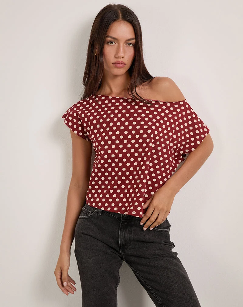 Balia Asymmetrisches Oberteil mit kurzen Ärmeln in Polka Wine