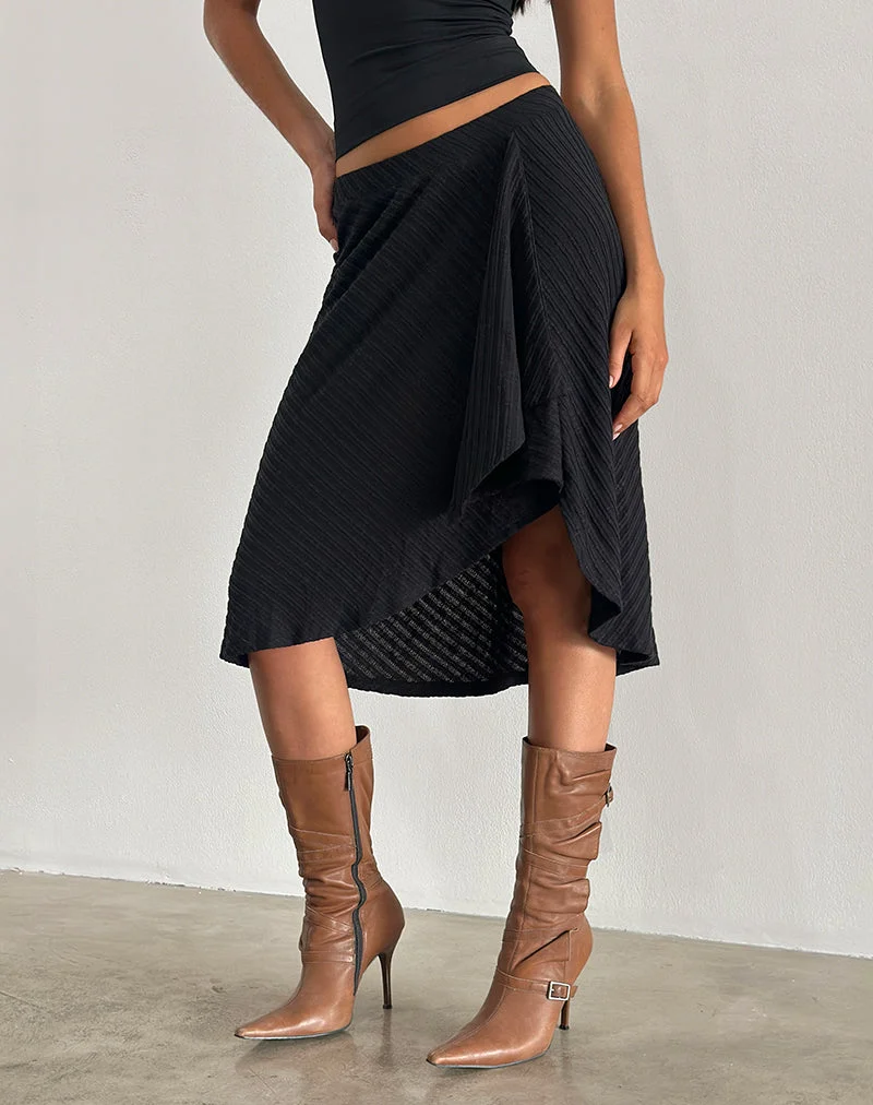 Esmeray Midirock aus transparentem Diagonalstrick Schwarz