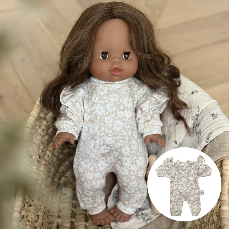 Puppenpyjama Schlafanzug rib beige Flower