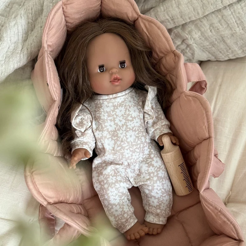 Puppenpyjama Schlafanzug rib beige Flower