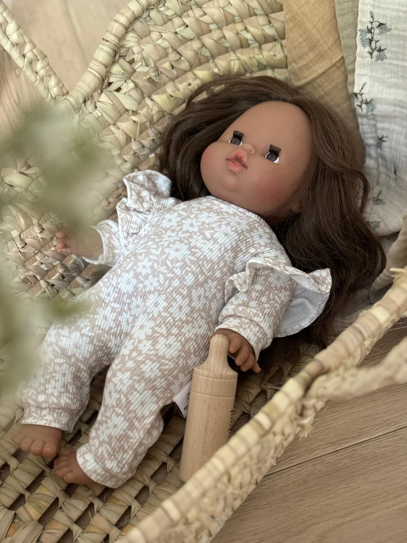 Puppenpyjama Schlafanzug rib beige Flower