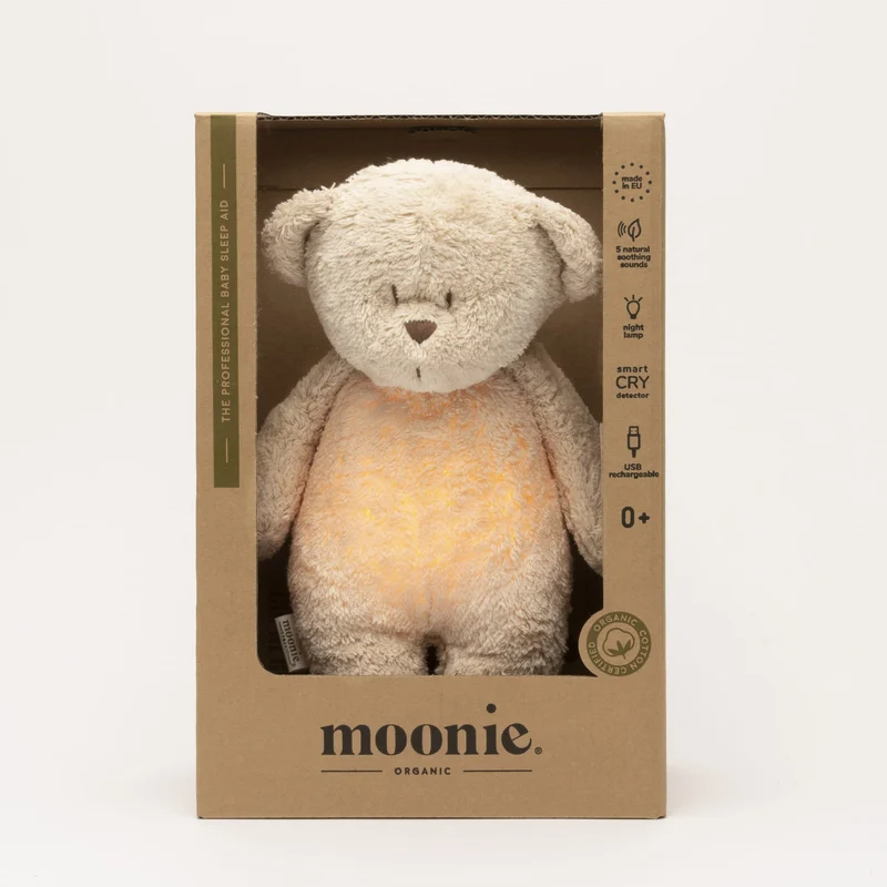 Moonie Bär 2.0 Organic Nachtlicht, Einschlafhilfe & Kuscheltier - Sand natur