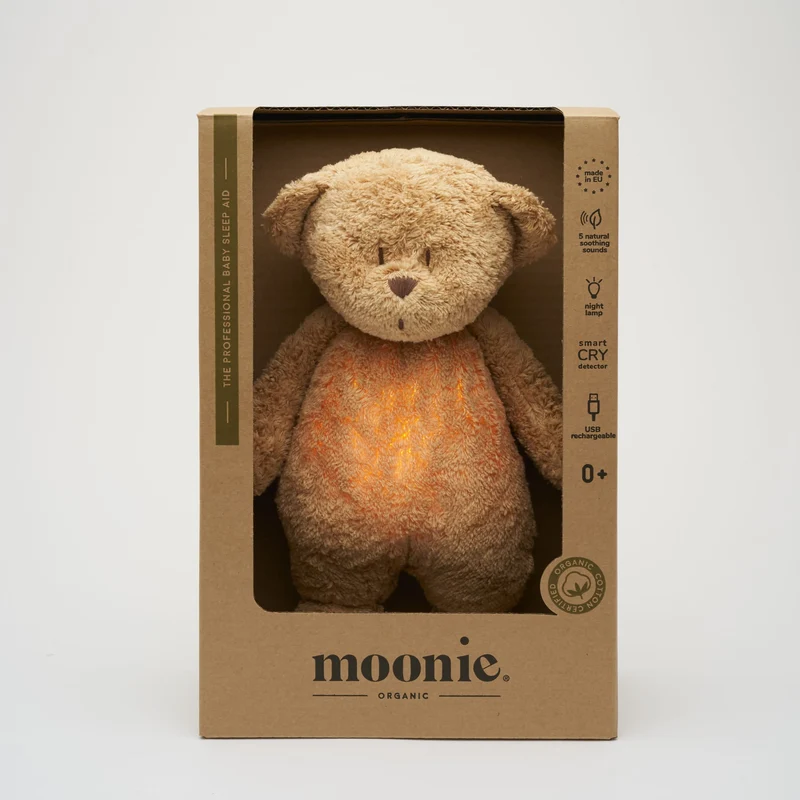 Moonie Bär 2.0 Organic Nachtlicht, Einschlafhilfe & Kuscheltier - Cappuccino natur