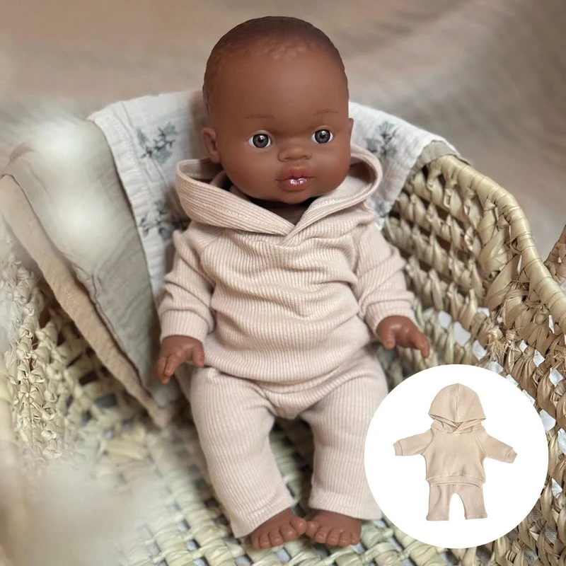 Puppenkleidung Hoodie & Leggings Set rib beige