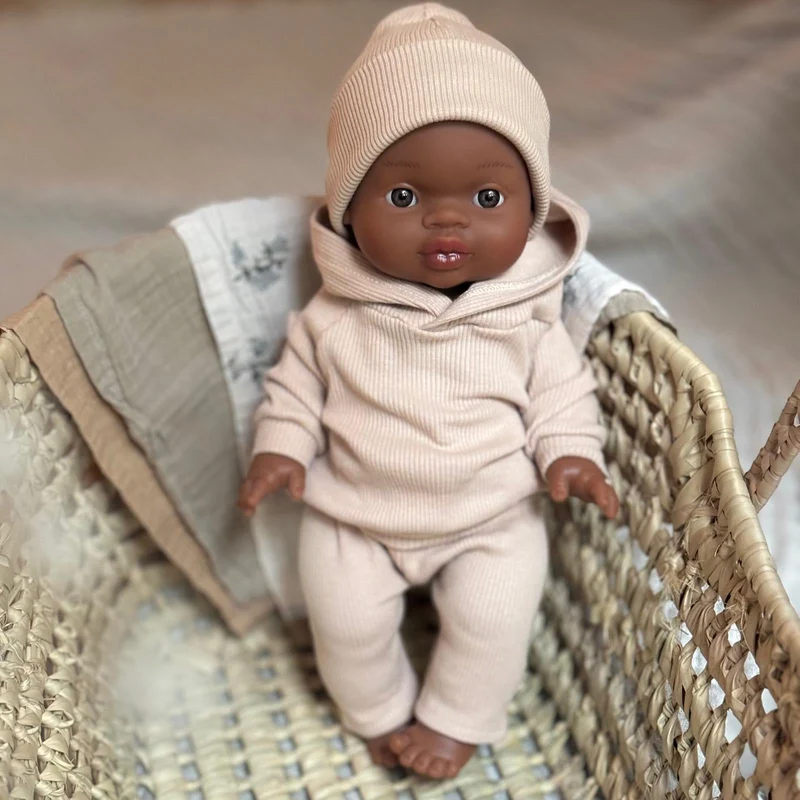 Puppenkleidung Hoodie & Leggings Set rib beige
