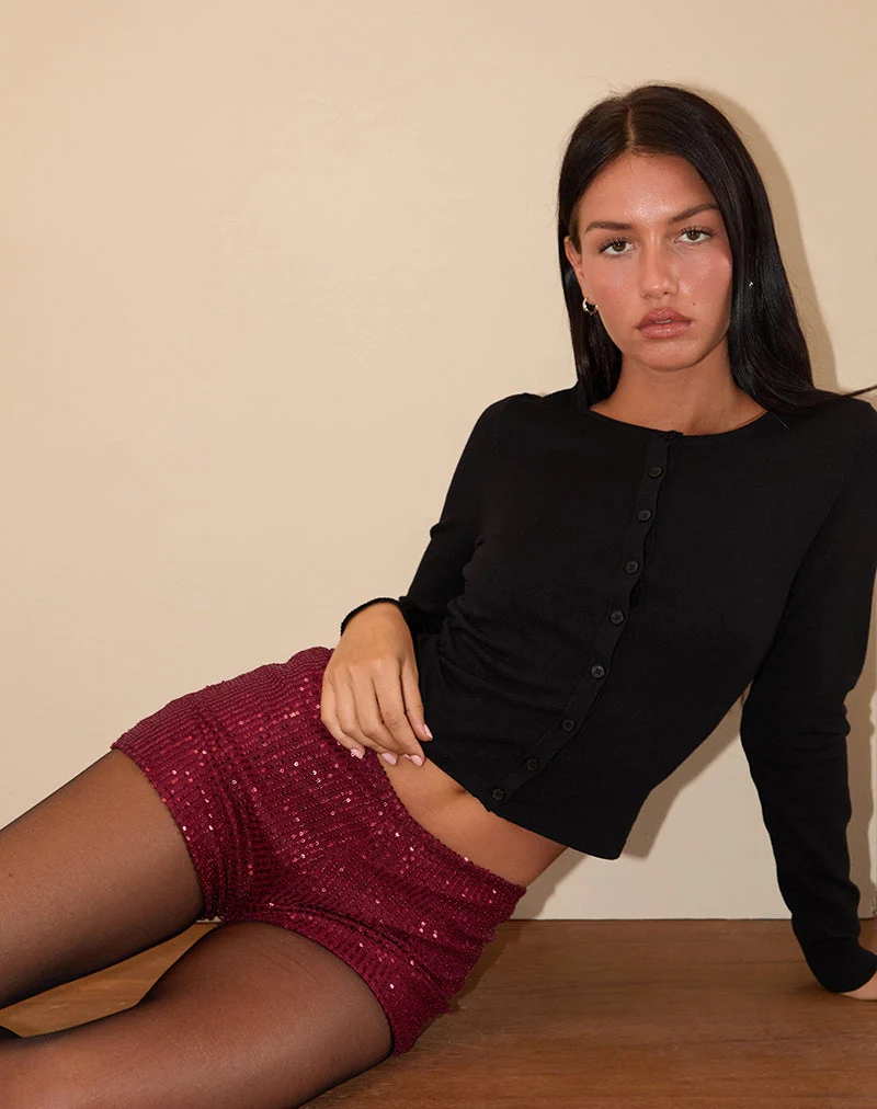 Erna Micro Shorts aus Drape Mini Pailletten Maroon