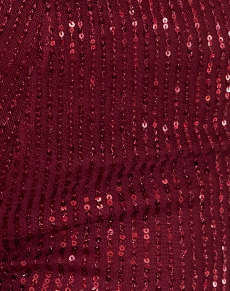 Erna Micro Shorts aus Drape Mini Pailletten Maroon
