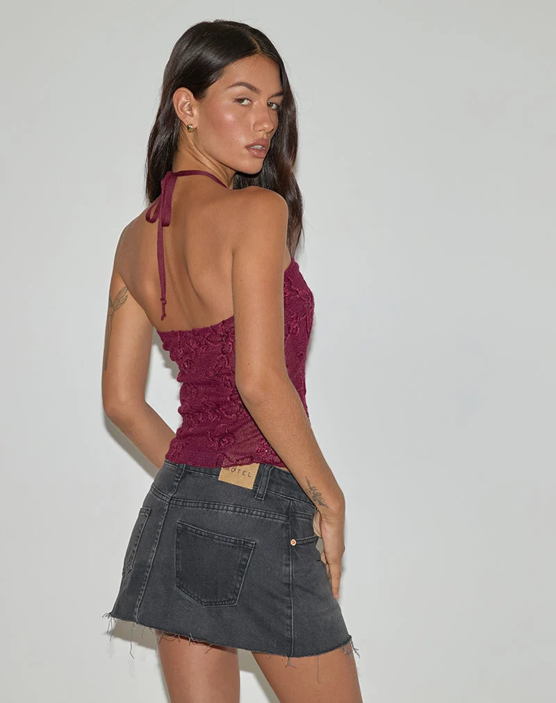Ruwi Neckholder-Top aus Paillettenstrick in Burgund