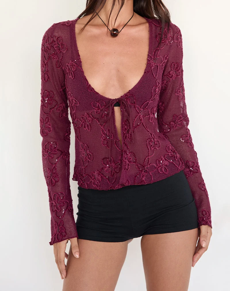 Sukita Strickjacke aus Paillettenstrick in Burgund