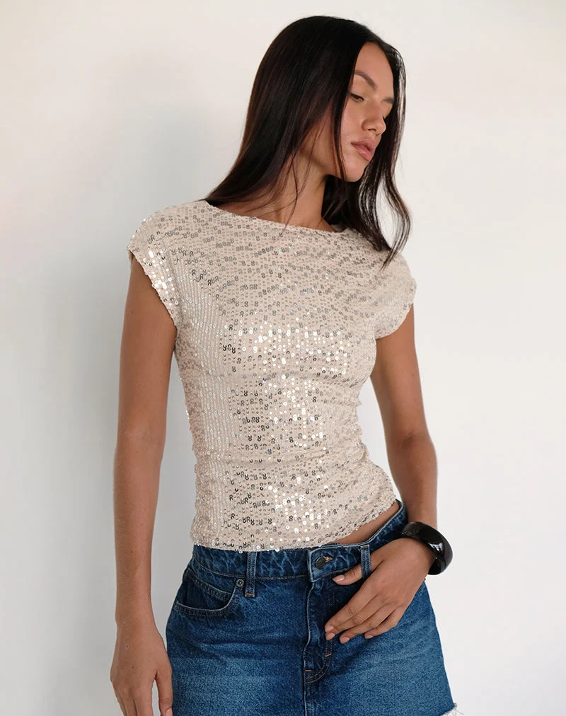 Nova Top in Pailletten Neutral