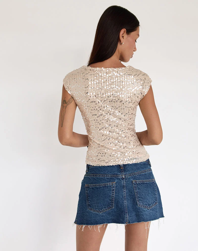 Nova Top in Pailletten Neutral