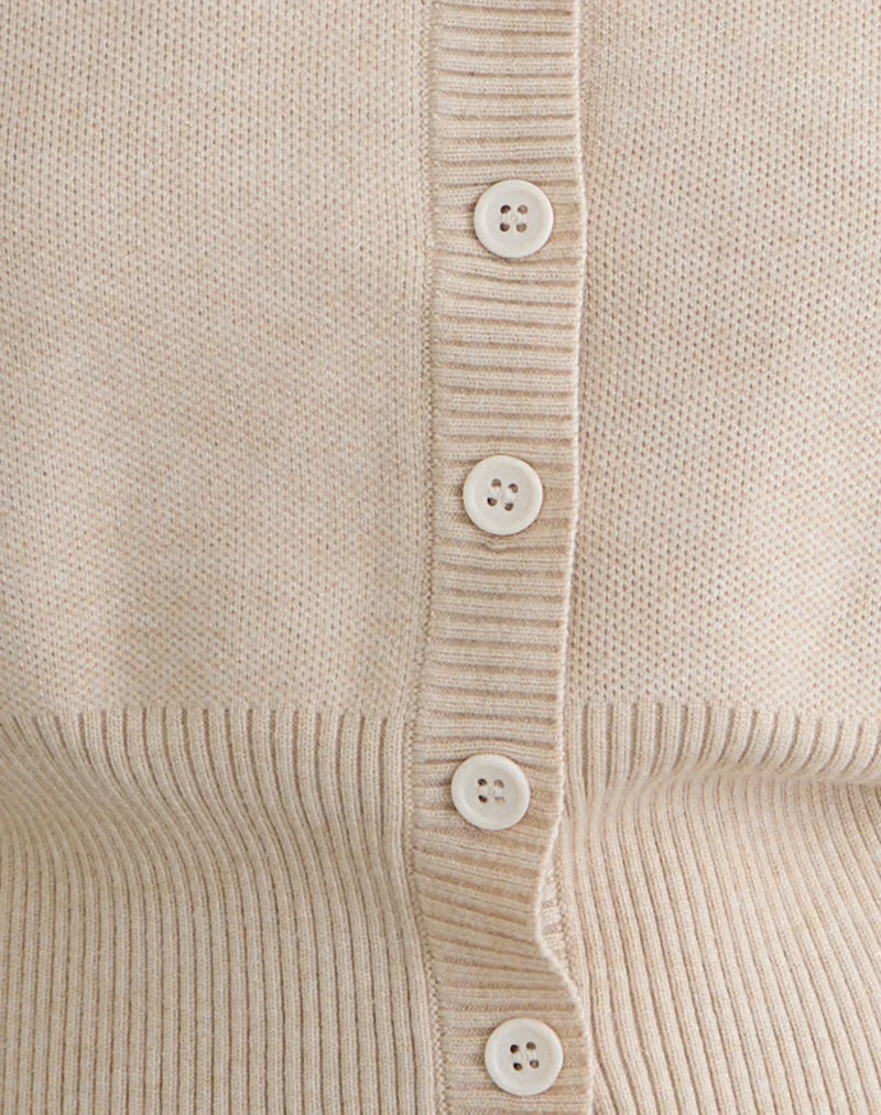 Subra Langärmelige Strickjacke mit geripptem Saum in Elfenbein