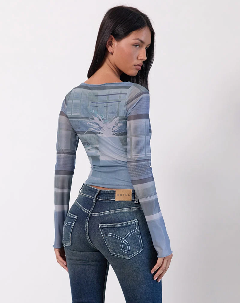 Armali Langarm-Top in Parlour Print Blau