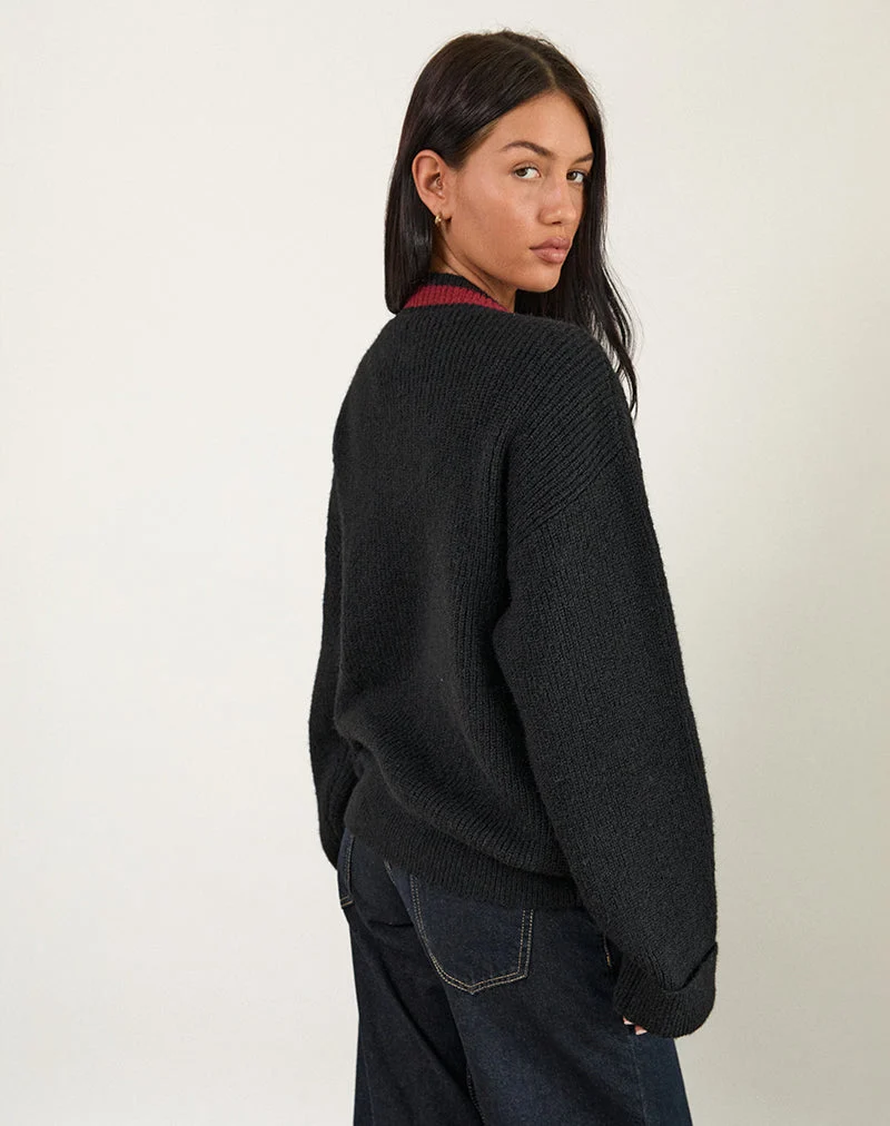 Knitza Pullover in Schwarz mit roten Streifen