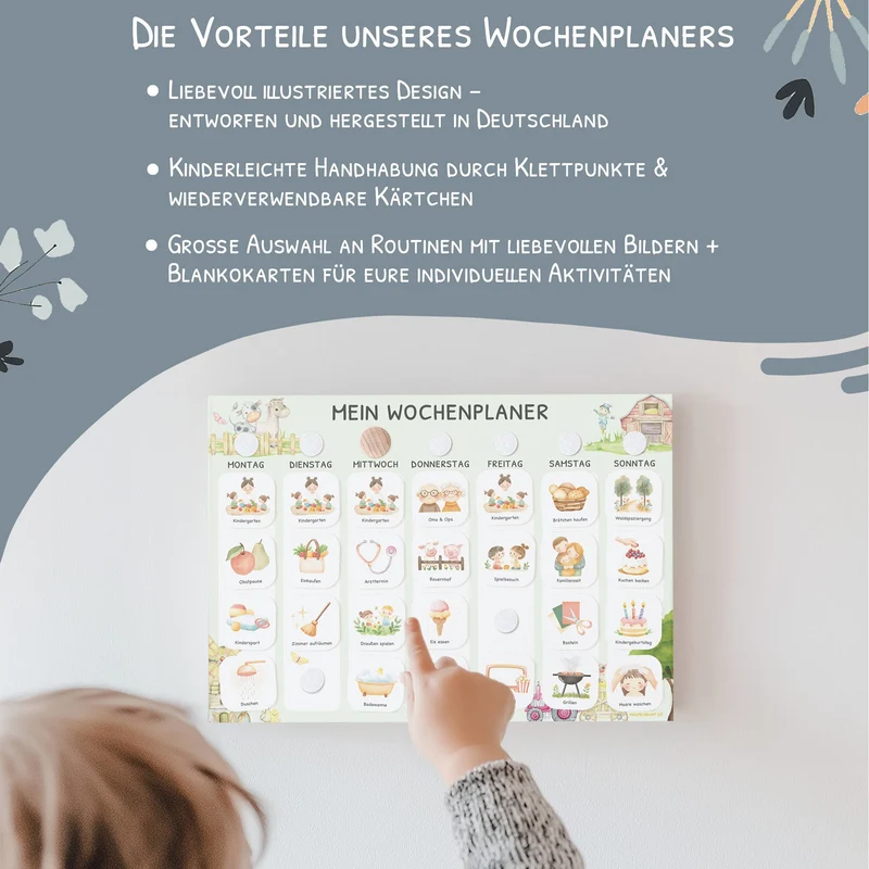 Wochenplaner Kinder inkl. 350 Routinekärtchen - Motiv Bauernhof