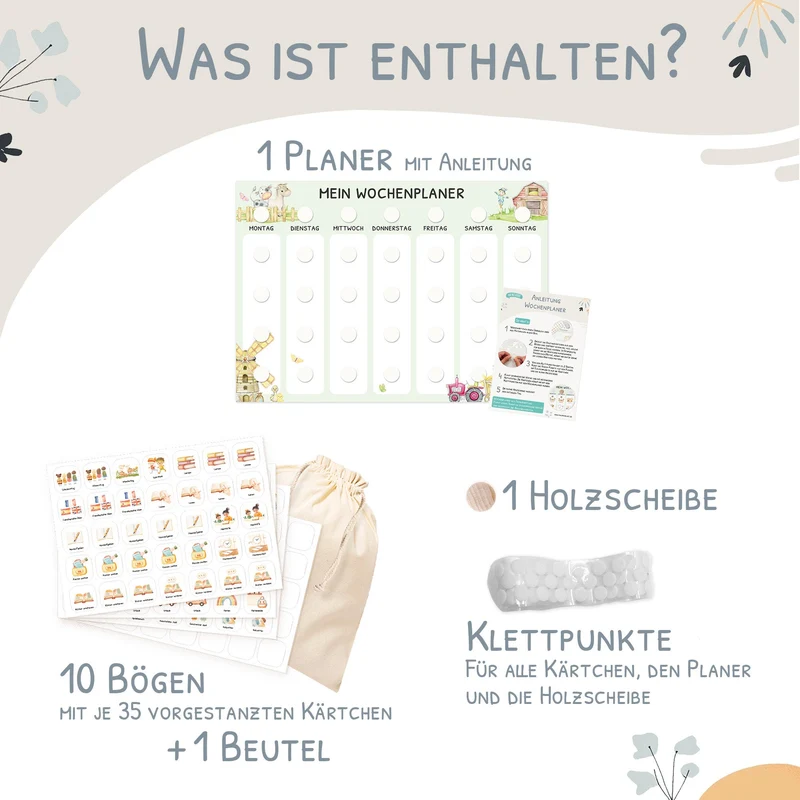 Wochenplaner Kinder inkl. 350 Routinekärtchen - Motiv Bauernhof