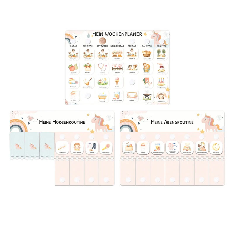 Bundle: Wochenplaner + Morgenroutine + Abendroutine - Einhorn
