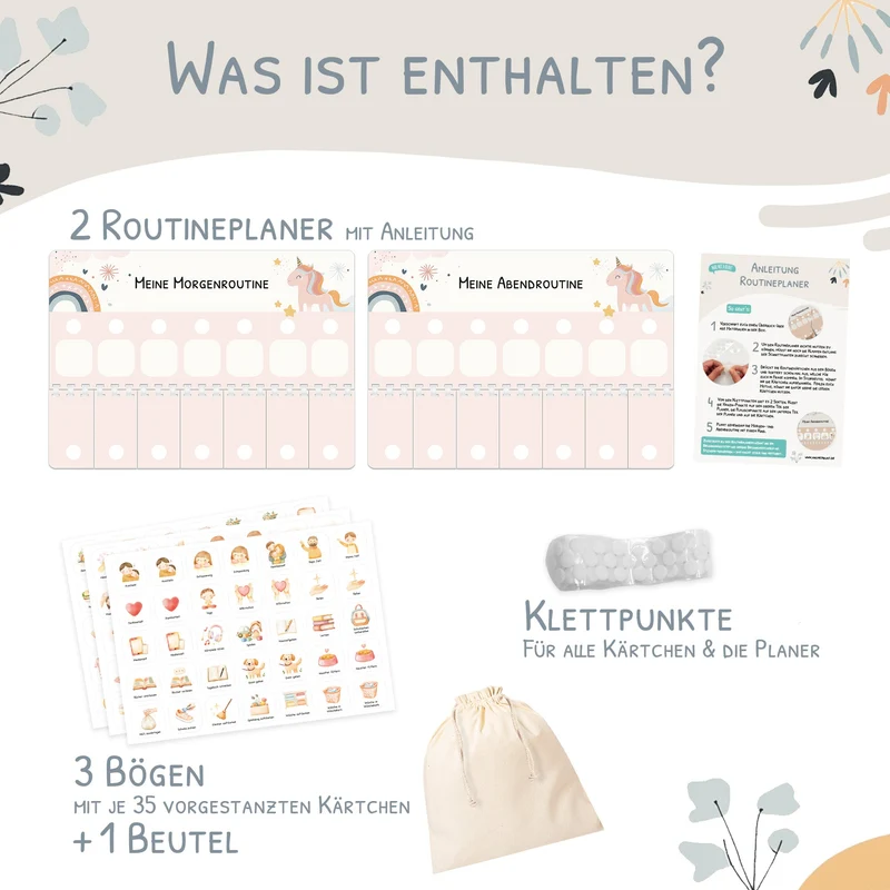 Bundle: Wochenplaner + Morgenroutine + Abendroutine - Einhorn