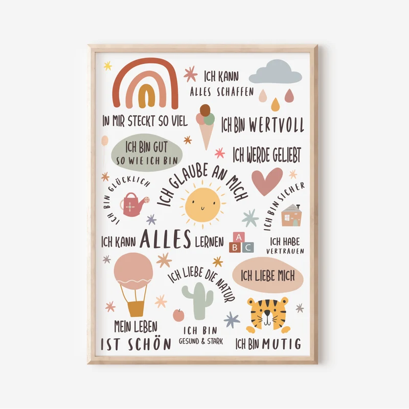 Modern Kids Art - Poster Affirmationen Regenbogen