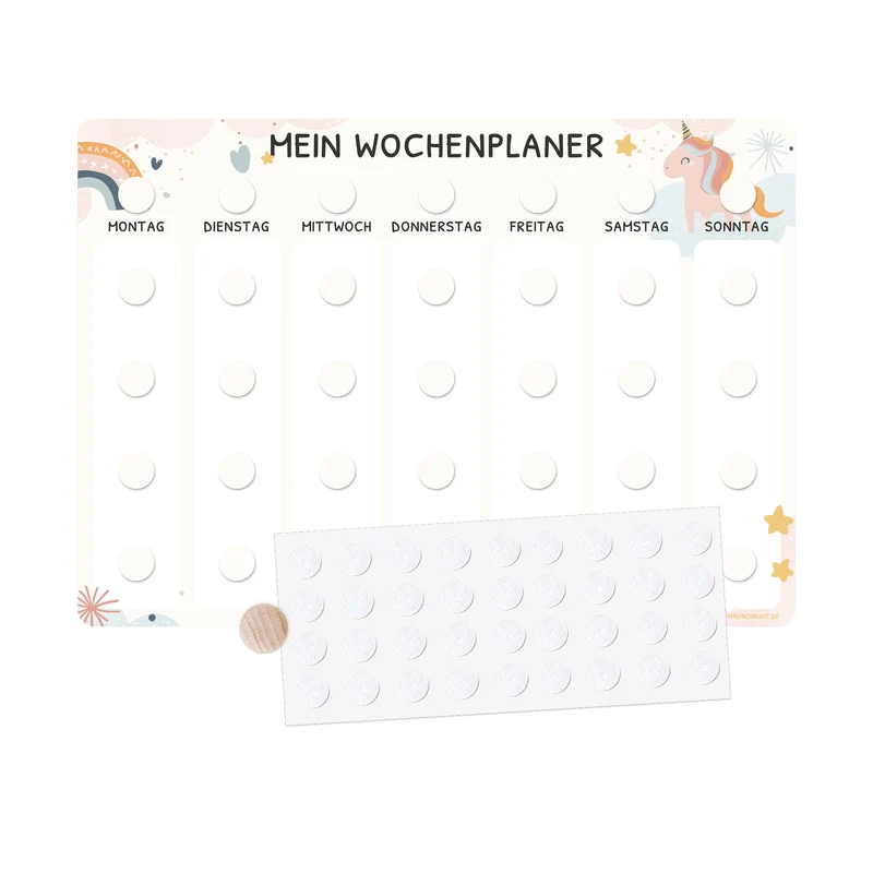 Wochenplaner Kinder Einzeln ohne Kärtchen - Motiv Einhorn