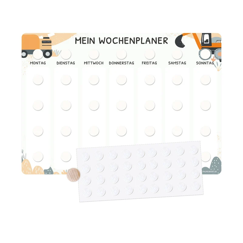 Wochenplaner Kinder Einzeln ohne Kärtchen - Motiv Bagger