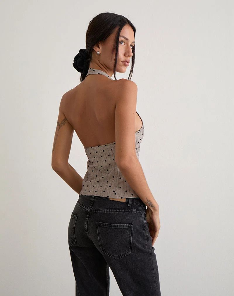 Odin Vest Top in Beige mit Polka-Nadelstreifen