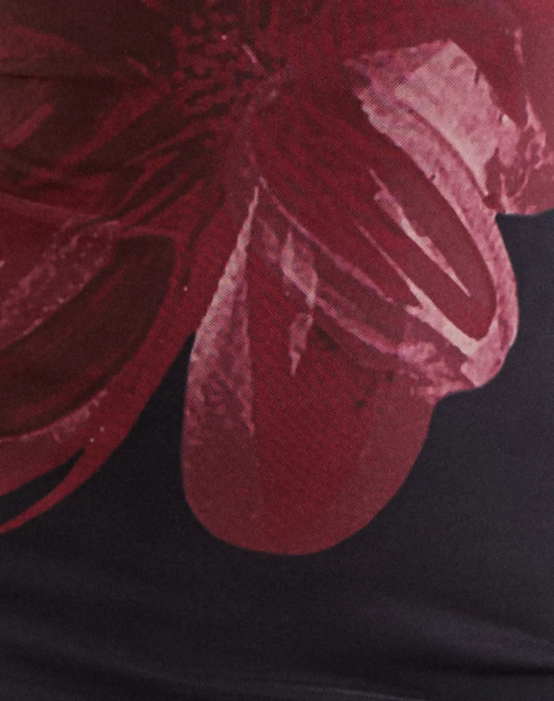 Fayola Maxikleid in Schwarz mit burgunderfarbener Aquarellblume