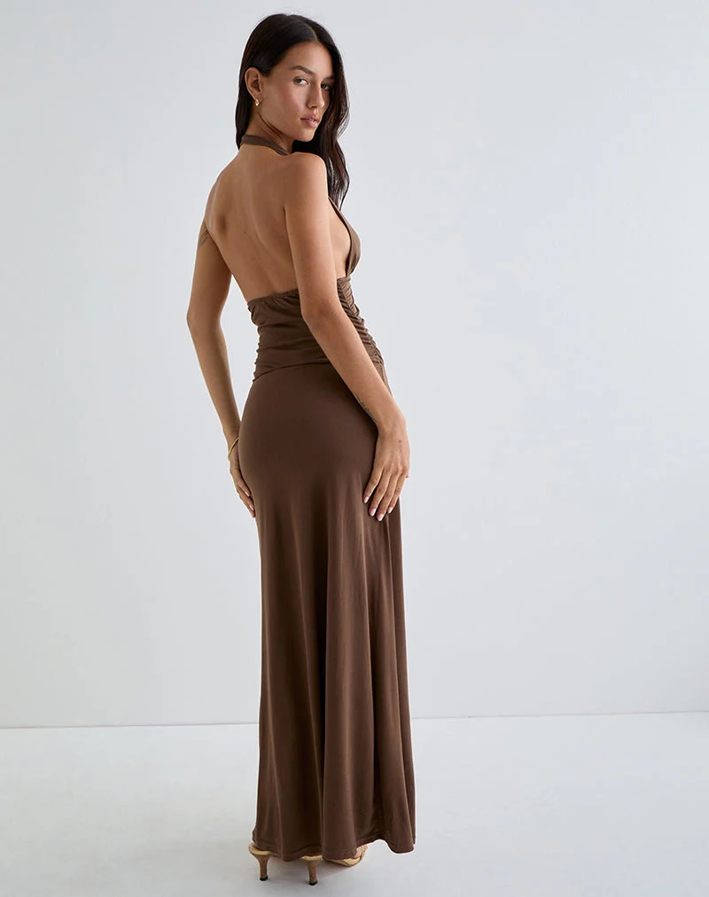 Ryoko Maxikleid aus Cupro Dunkelbraun
