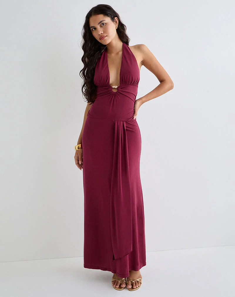 Ryoko Maxikleid aus Cupro Burgundy