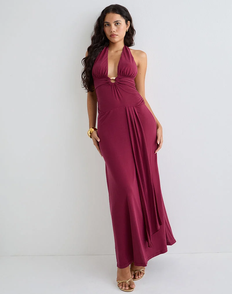 Ryoko Maxikleid aus Cupro Burgundy