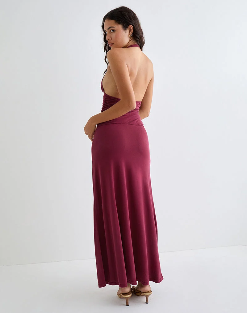 Ryoko Maxikleid aus Cupro Burgundy