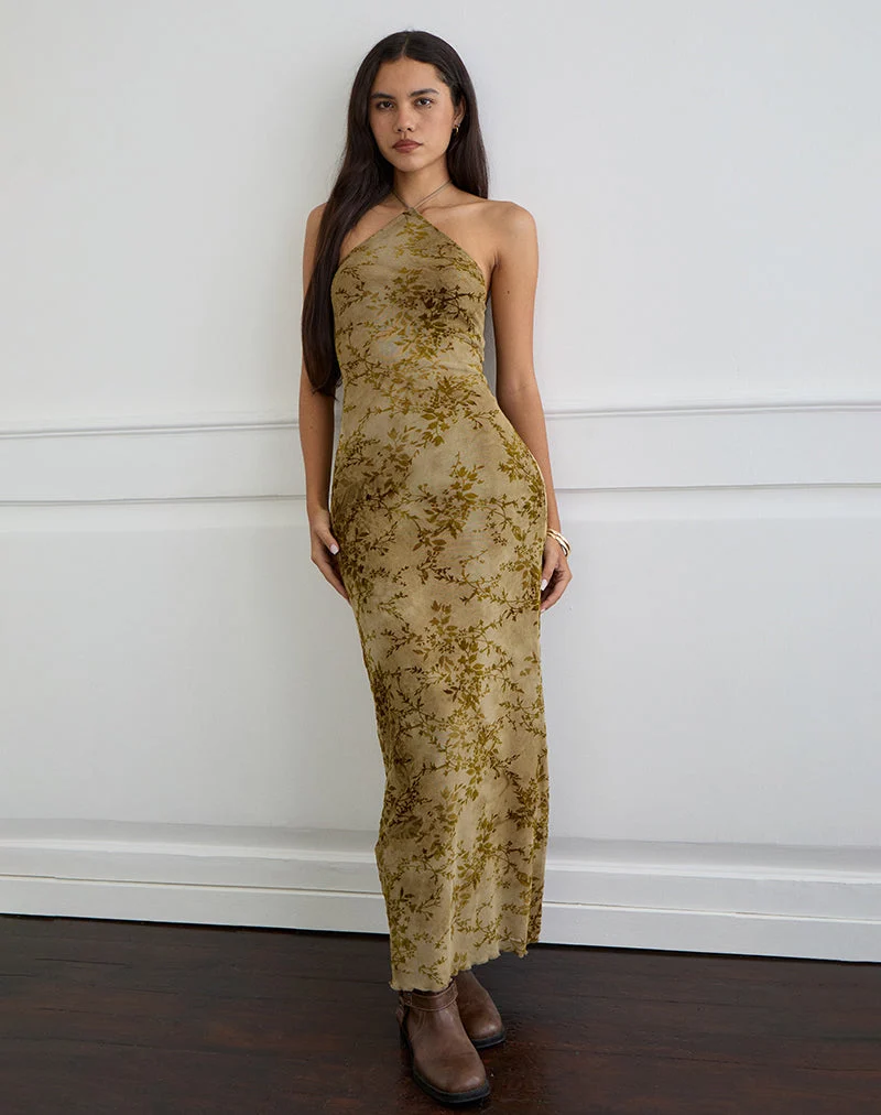 Rabika Maxikleid aus gebranntem Samt Grün
