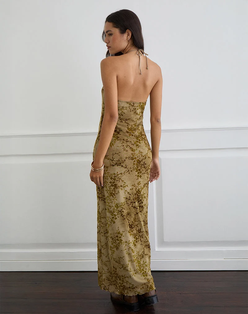 Rabika Maxikleid aus gebranntem Samt Grün
