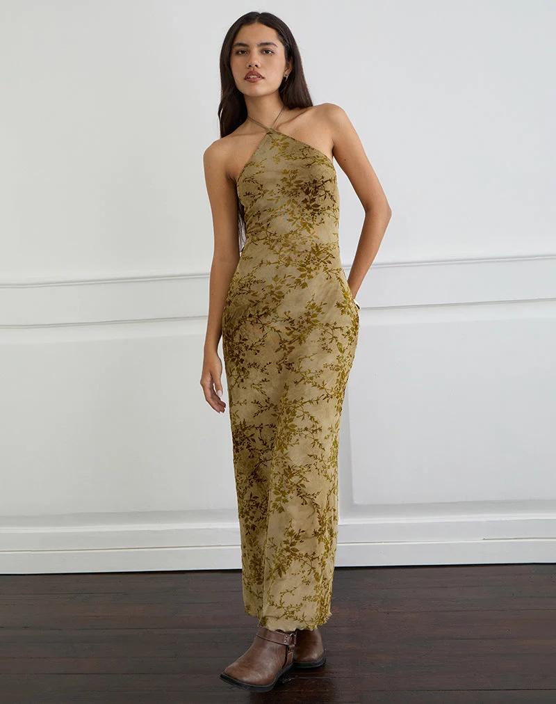 Rabika Maxikleid aus gebranntem Samt Grün