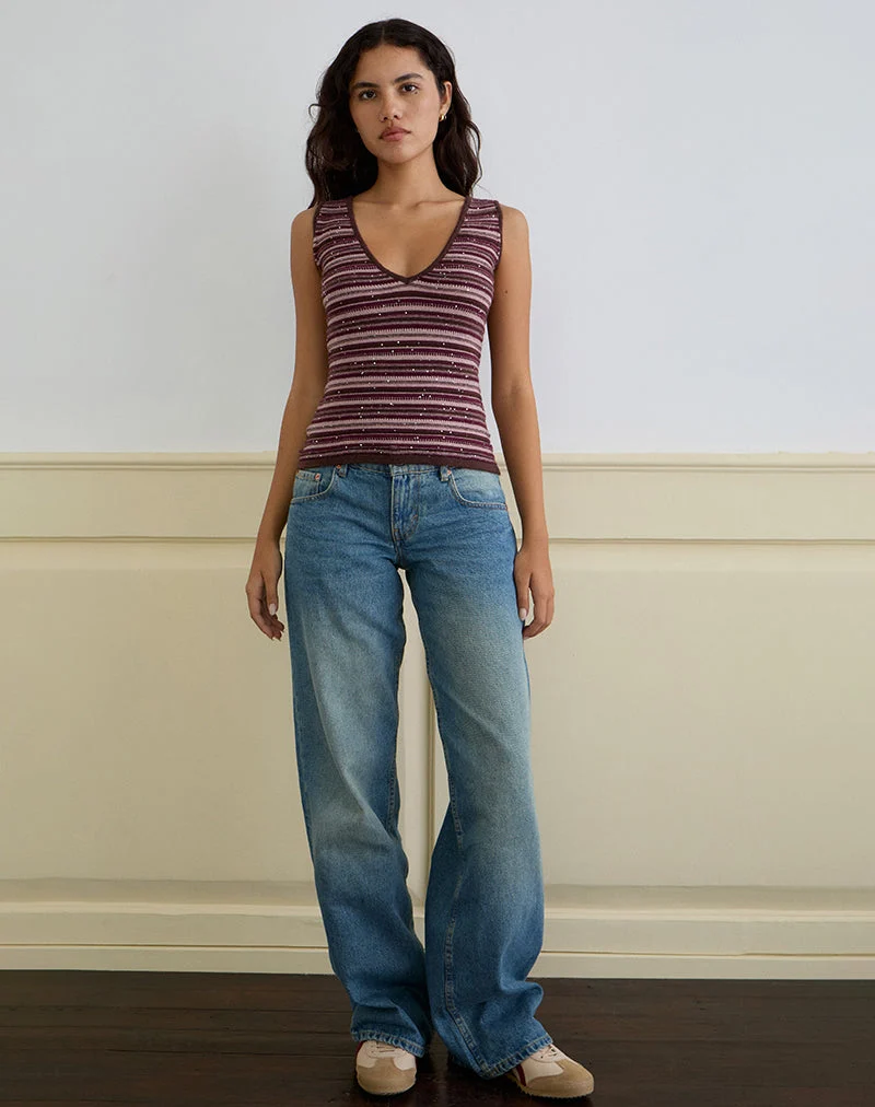 Lycia Plunge Top aus Glitzerstrick gestreift lila