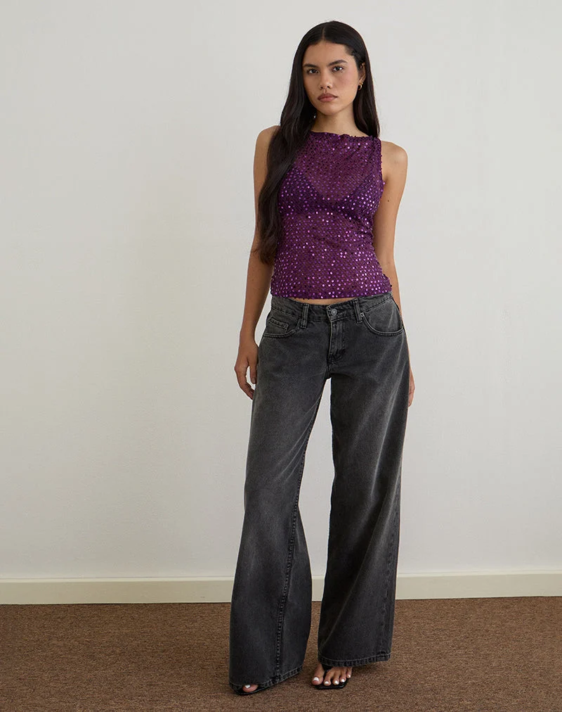 Dudley Vest Top aus Paillettenstrick Pflaume Wein