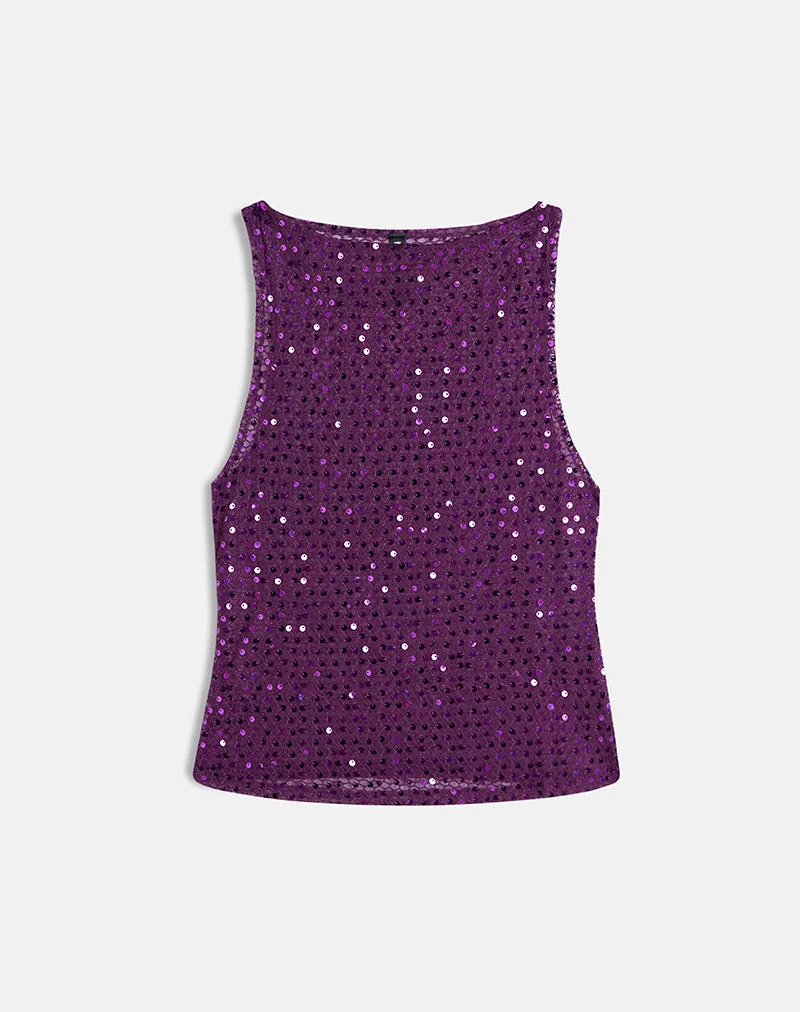 Dudley Vest Top aus Paillettenstrick Pflaume Wein