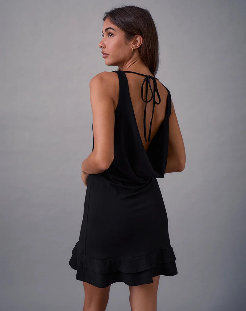Opalines rückenfreies Minikleid in Schwarz