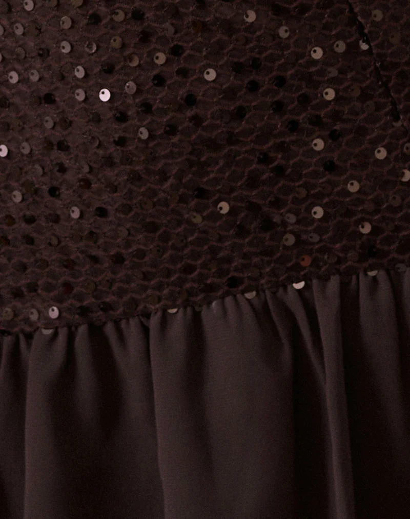 Tinosa Korsettkleid mit Rüschen und Pailletten in Braun